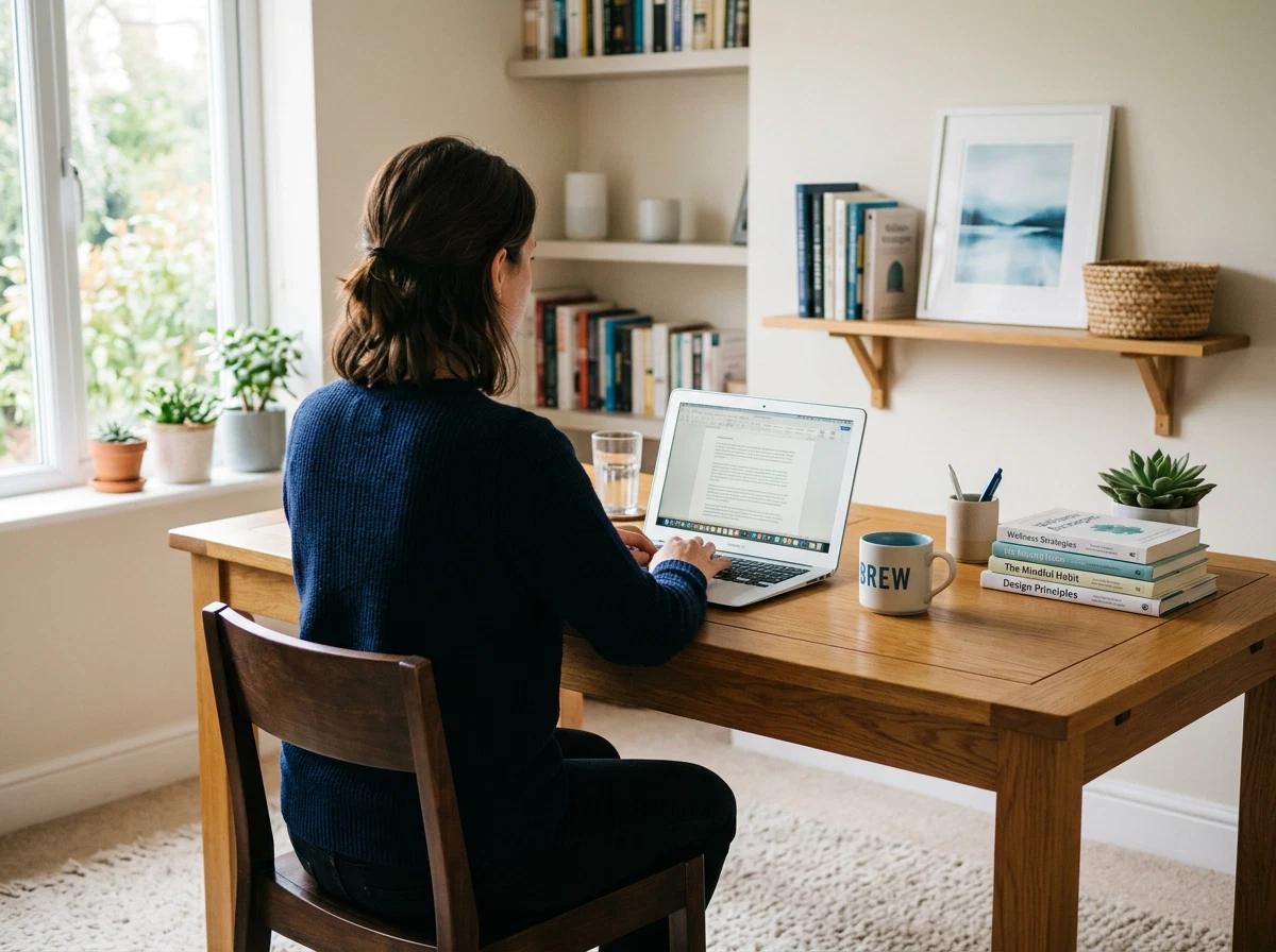 Welzijnsredacteur van Meridian Health Journal aan het werk