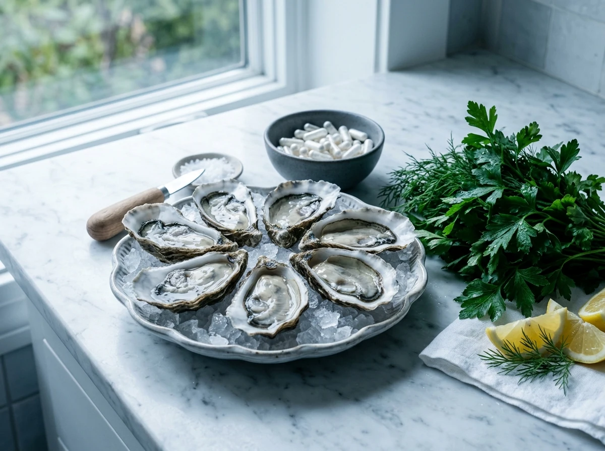 Zink-rijke oesters en capsules voor normale testosteronlevels